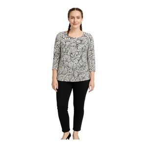 N Touch Women’s Top Size XL – Black & White Abstract Print – Stretch Knit